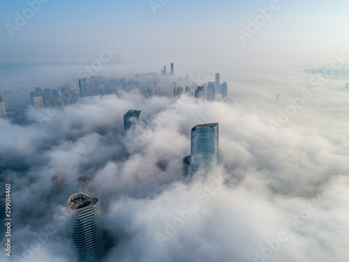 Canvas Print A City shrouded in fog in the morning, Nanchang, China