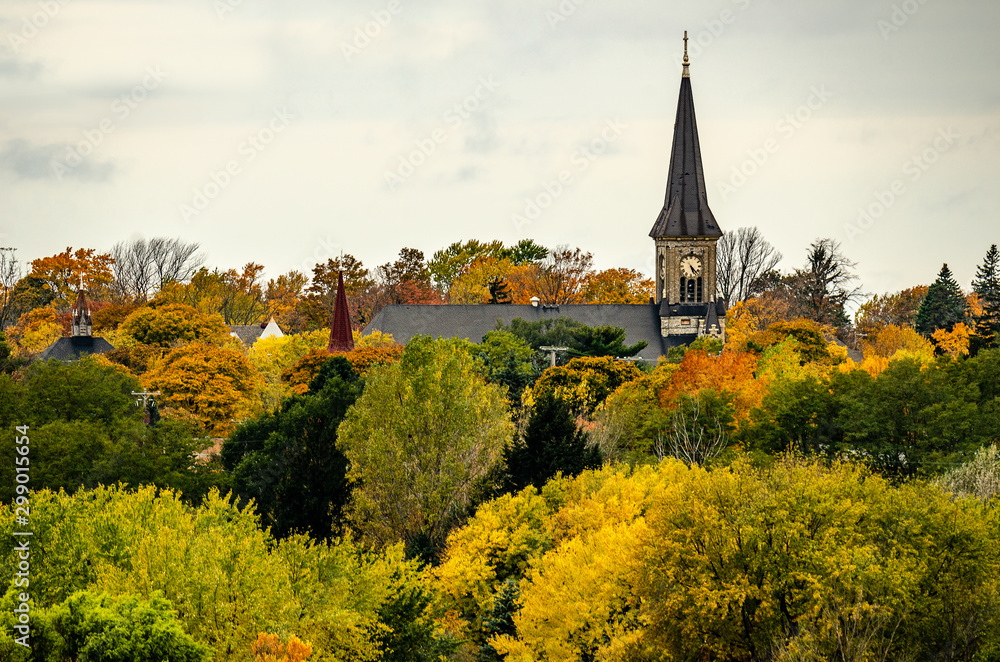 Church Steeples and Colorful Trees in Autumn 10088