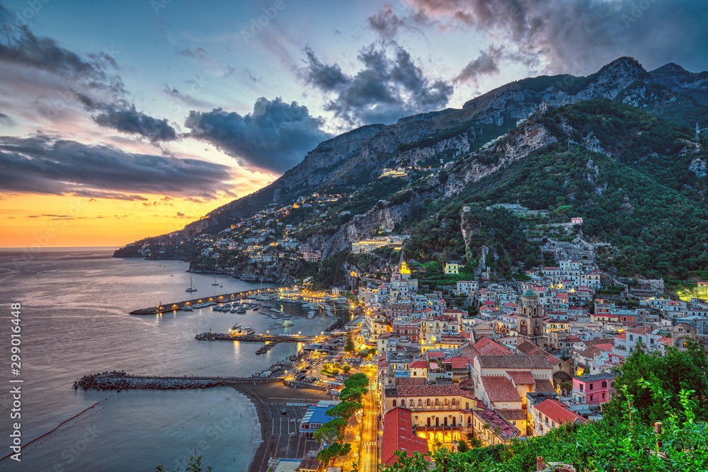 Sunset in Amalfi on the coast of the same name in Italy