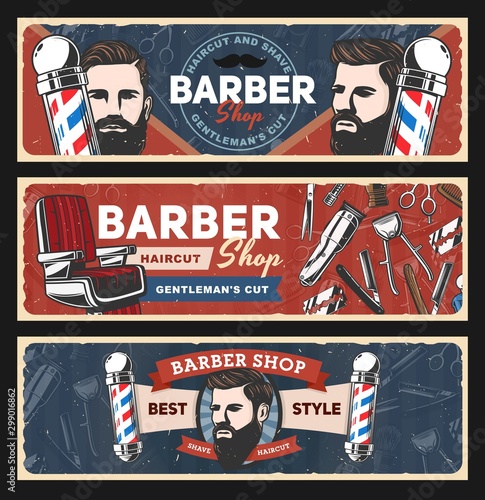 Barbershop razors, retro poles, haircut shavers