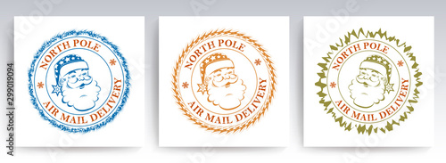 Christmas round print with Santa Claus face silhouette, set