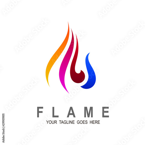 Fire logo with colorful design illustration, line icon with fire