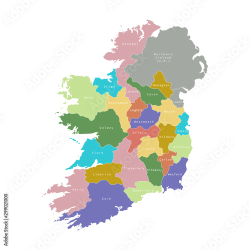 Vector illustration of administrative division map of Ireland. Vector map.