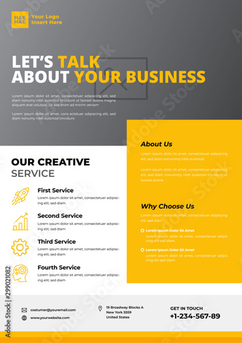 A4 minimalist modern elegant business template flayer vol 37 with orange, white and grey color cmyk ready to print in vector editable layer