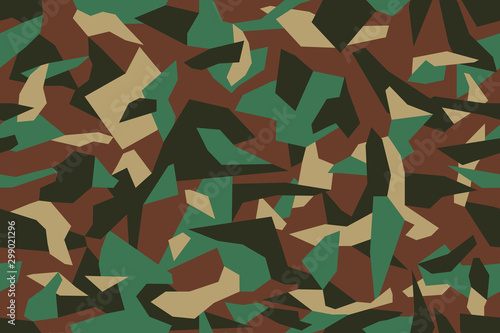 Camouflage with geometric pattern  seamless texture.  Abstract trendy wallpaper in military style. Green khaki color background. Vector