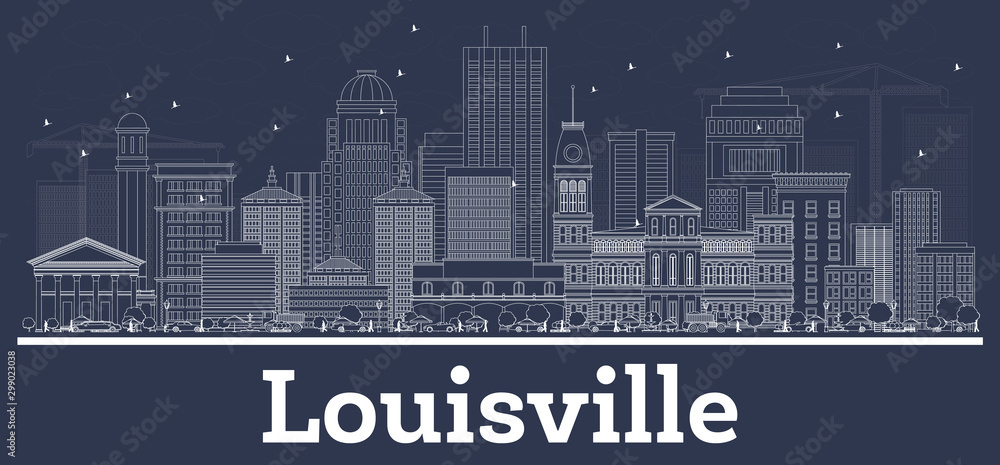 Outline Louisville Kentucky USA  City Skyline with White Buildings.