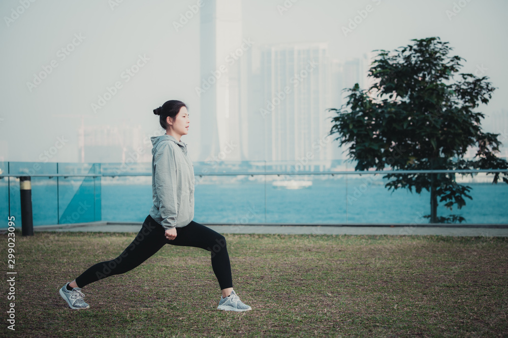 Woman doing warm up at outdoor