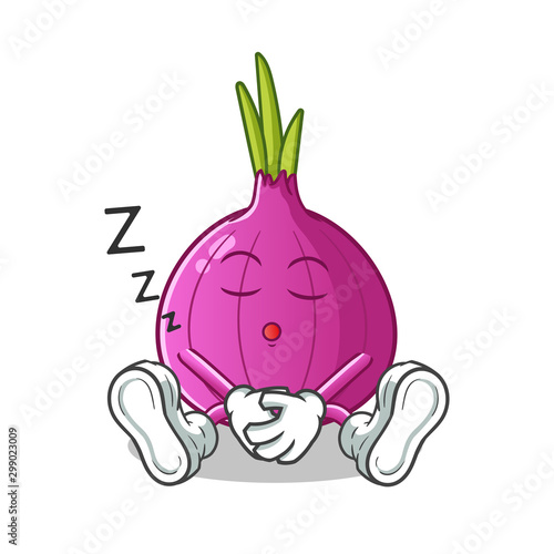 Red onion sleep mascot vector cartoon illustration