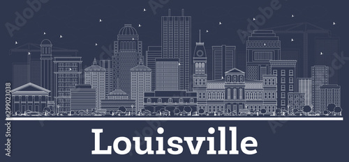 Outline Louisville Kentucky USA City Skyline with White Buildings.