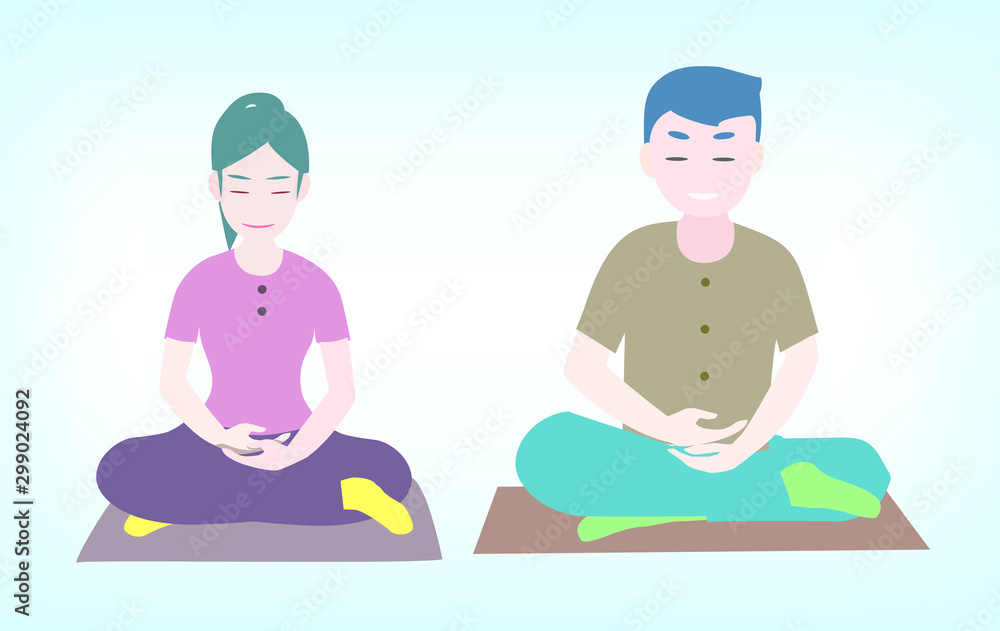 Man and women was maditation sitting on the futon with a light colored background cartoon vector Man and women was maditation sitting on the futon with a light colored background cartoon vector