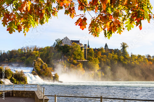 Rheinfall - the biggest waterfall in Europe in colorfull fall season photo