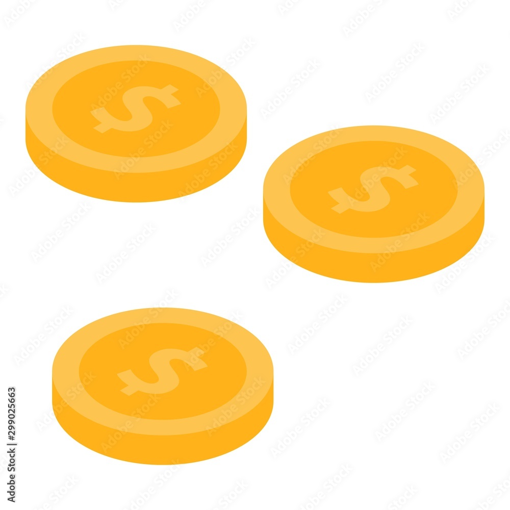 Dollar coins icon. Isometric of dollar coins vector icon for web design isolated on white background