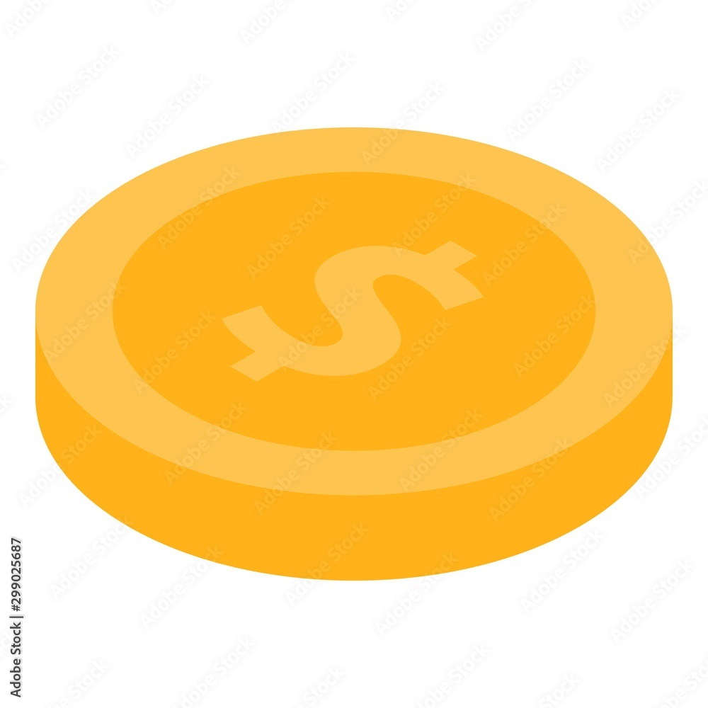 Gold dollar coin icon. Isometric of gold dollar coin vector icon for web design isolated on white background Gold dollar coin icon. Isometric of gold dollar coin vector icon for web design isolated on white background