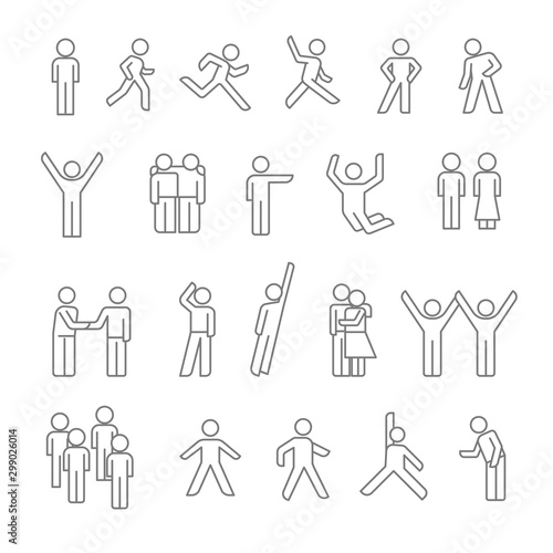 People isolated linear icons, human silhouettes, person in move
