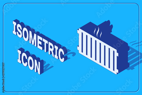 Isometric Heating radiator icon isolated on blue background. Vector Illustration
