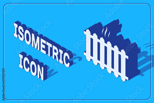 Isometric Heating radiator icon isolated on blue background. Vector Illustration