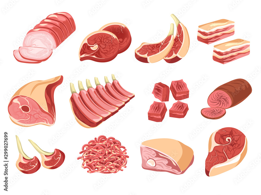 Meat products, butcher shop or market, isolated food