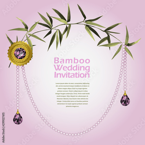 Bamboo Wedding Invitation card with bamboo and jewellery