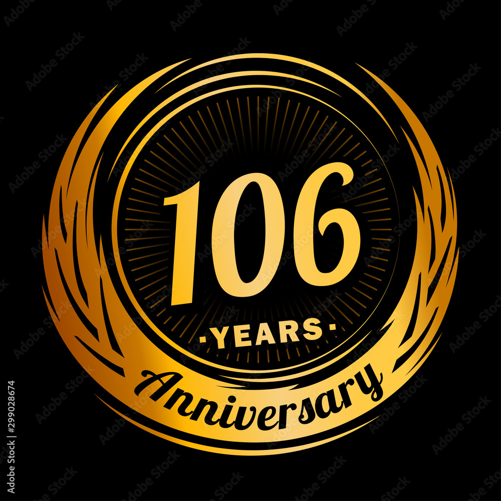 106 years anniversary. Anniversary logo design. One hundred and six years logo.