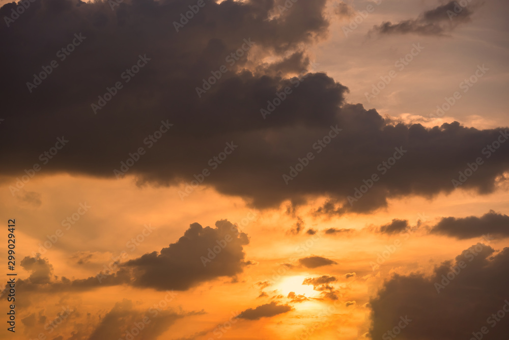 Colorful dramatic sky with cloud at sunset.Thailand.