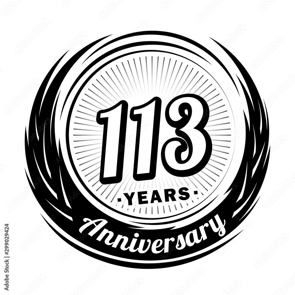 113 years anniversary. Anniversary logo design. One hundred and thirteen years logo.