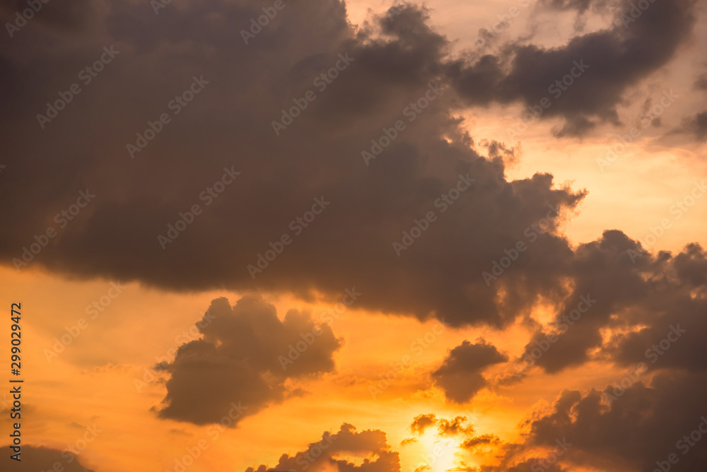 Colorful dramatic sky with cloud at sunset.Thailand.