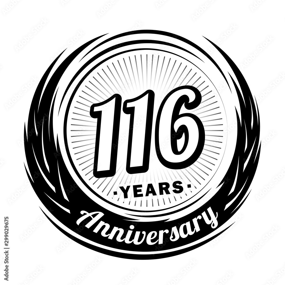 116 years anniversary. Anniversary logo design. One hundred and sixteen years logo.
