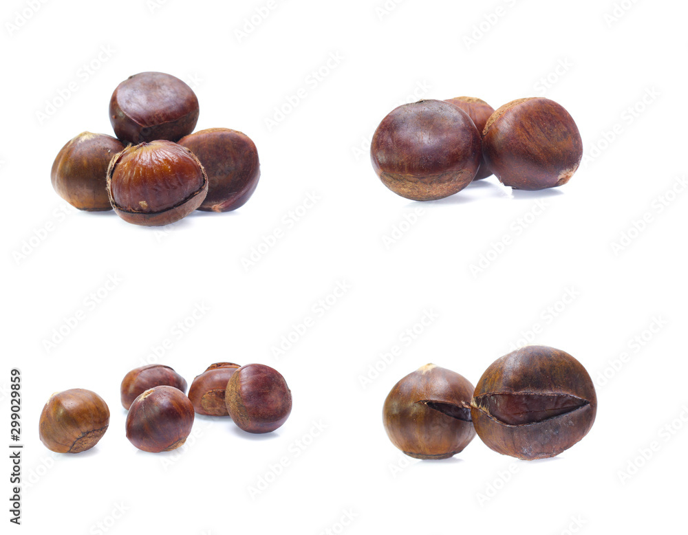 Chestnuts isolated on white background (set mix collection) Chestnuts isolated on white background (set mix collection)