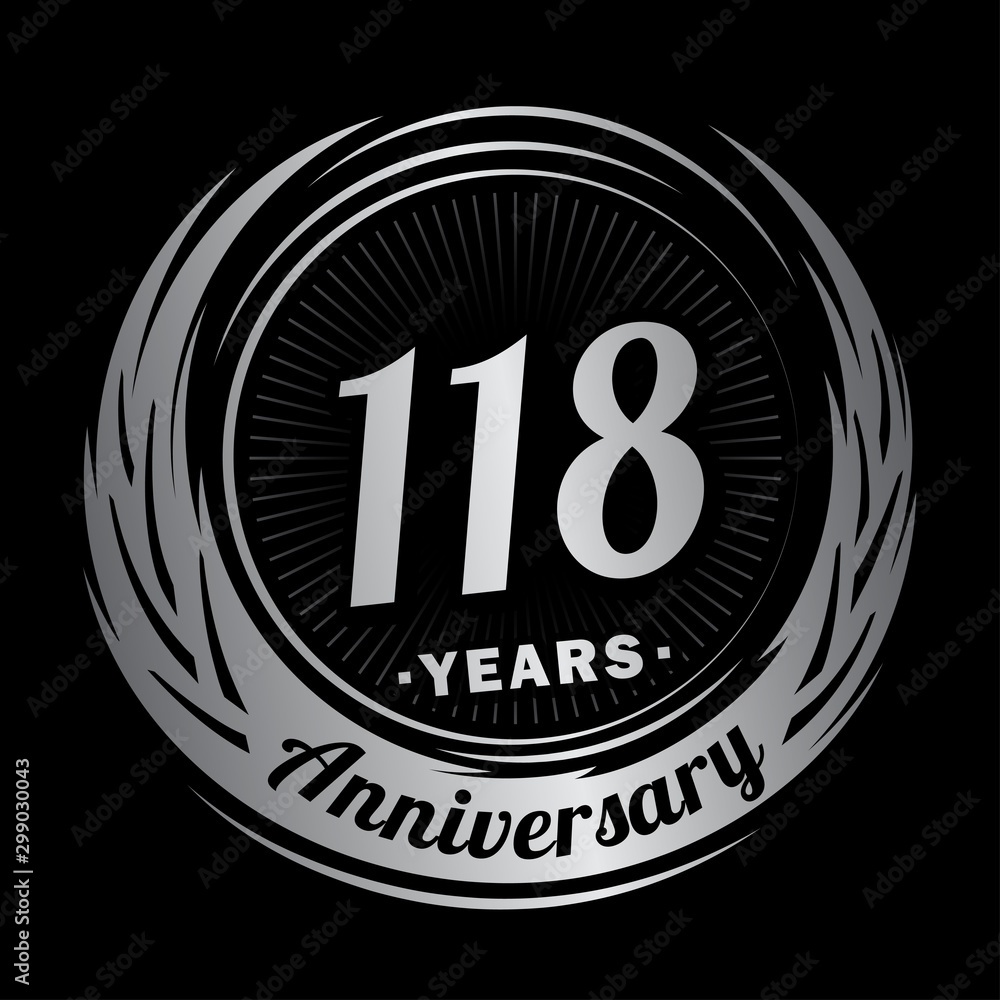 118 years anniversary. Anniversary logo design. One hundred and eighteen years logo.