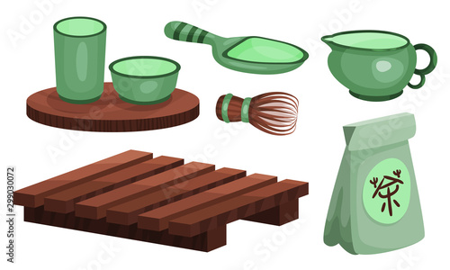 Crockery For Tea Ceremony Vector Illustrated Set