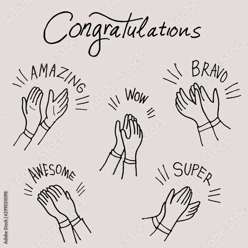 Set of different clapping hands. hand drawn of applause. design element hand drawn.
