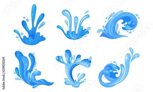 Water Splashes Vector Illustrated Set. Motion of Aqua Concept