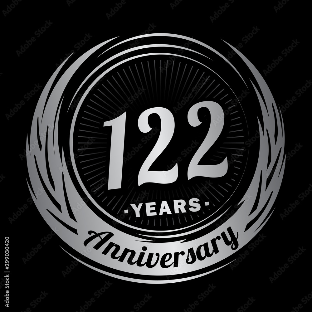 122 years anniversary. Anniversary logo design. One hundred and twenty-two years logo.