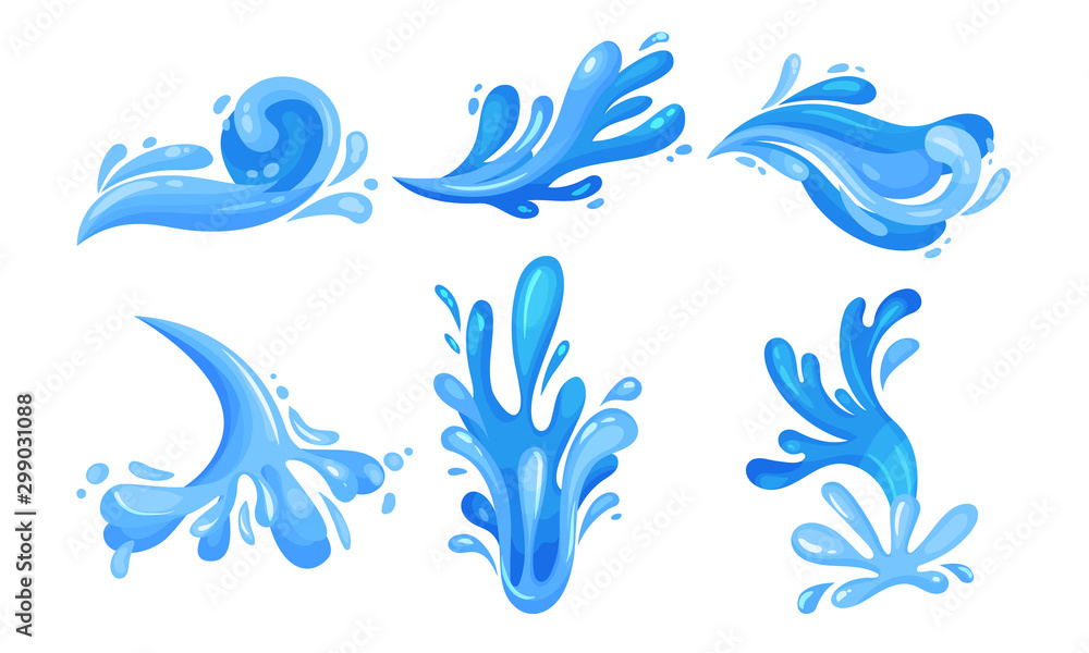 Water Splashes Vector Illustrated Set. Motion of Aqua Concept Water Splashes Vector Illustrated Set. Motion of Aqua Concept