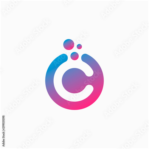 molecule initial Letter C Logo design , Lab Logo Design Element , Design Vector with Dots. - VECTOR