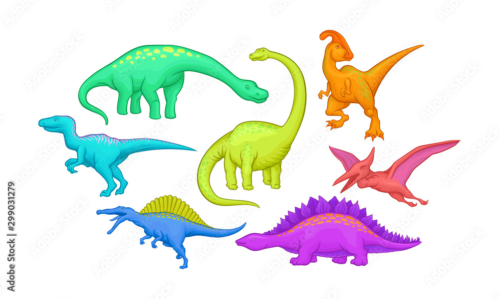 Jurassic Reptiles Vector Set Isolated On White Background