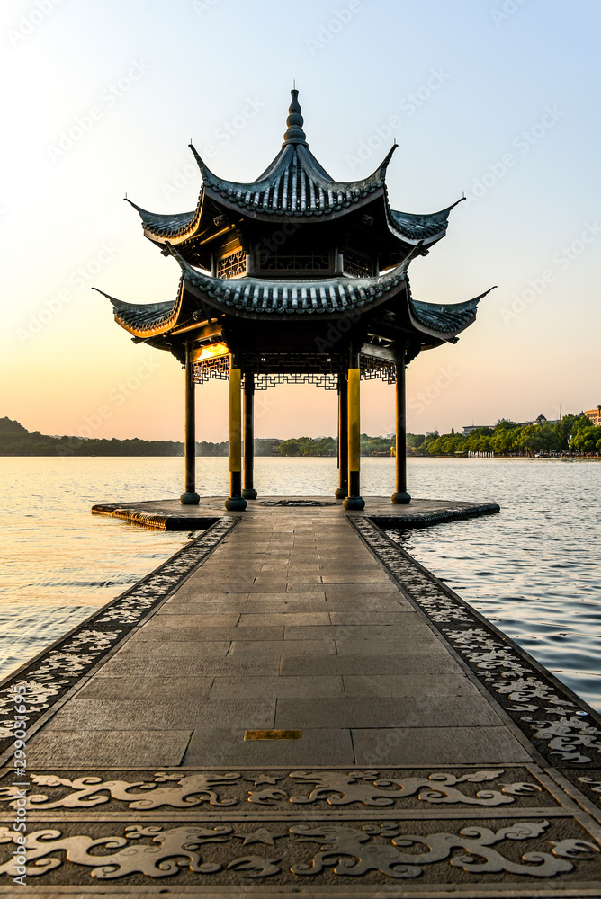 The beautiful landscape scenery of Xihu West Lake and pavilion in Hangzhou CHINA. The beautiful landscape scenery of Xihu West Lake and pavilion in Hangzhou CHINA.