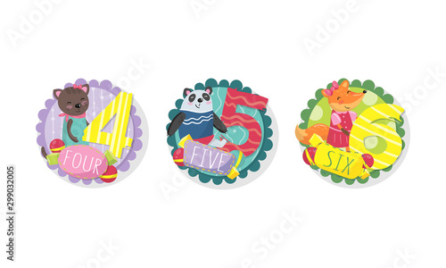 Kids Anniversary Numbers Vector Labels Set. Cute Birthday Templates