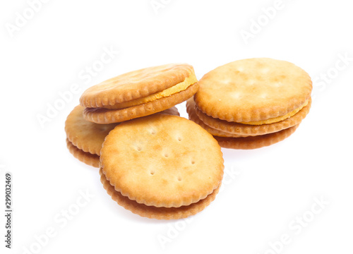 Sandwich cracker on white background