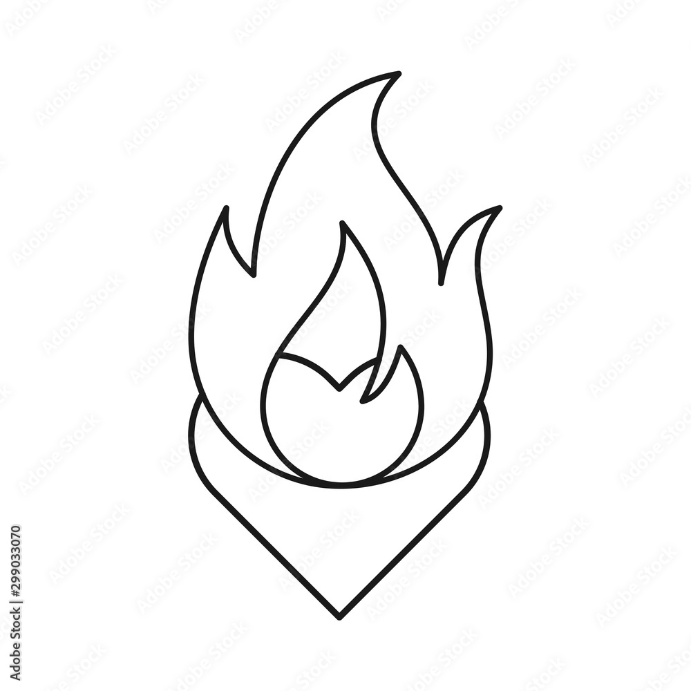 Heart on fire icon. Outline thin line illustration. Flat and isolated on white background. Heart on fire icon. Outline thin line illustration. Flat and isolated on white background.