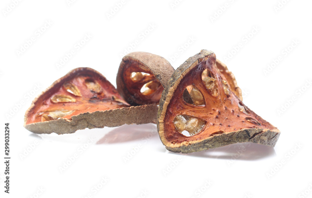 Fototapeta premium Dry bael fruit on white background