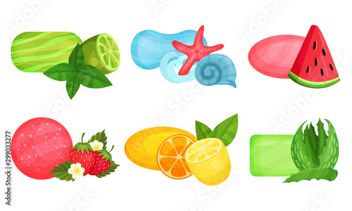 Different Bars of Soap With Various Aromas Vector Set