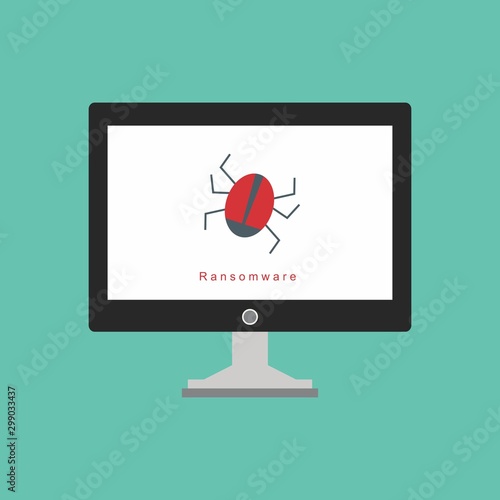 Bug in computer icon, error, bug or scam detected, thread, malware scan, Malware on computer display, Virus computer bug icon, Simple design