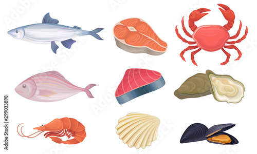 Seafood Vector Set. Crustacean Delicacy Market Concept