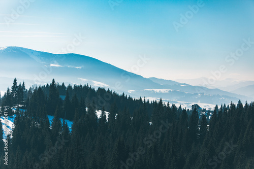 landscape view of snowed winter mountains
