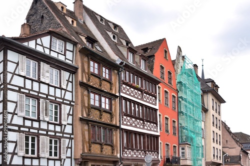 Strasbourg, France - May 2019. Traditional half-timbered houses in the center old city Strasbourg. Amazing colorful houses in La Petite France, Alsace. Beautiful view of the historic town Strasbourg
