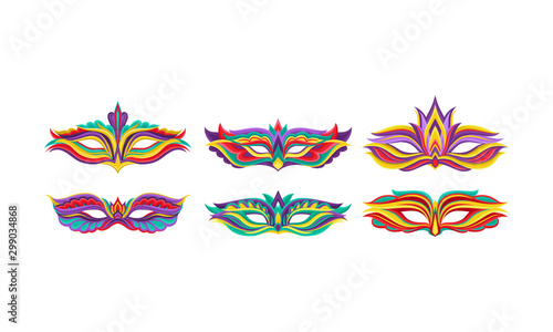 Carnival Bright Colored Masques Isolated On White Vector Collection © Happypictures