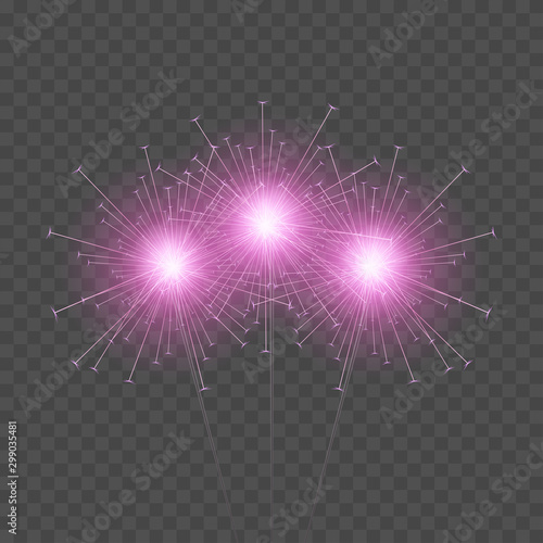 Festive Xmas sparkler decoration lighting element. Sparkler fire firework. Vector