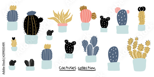 Vector set of cactuses, succulents, scandinavian