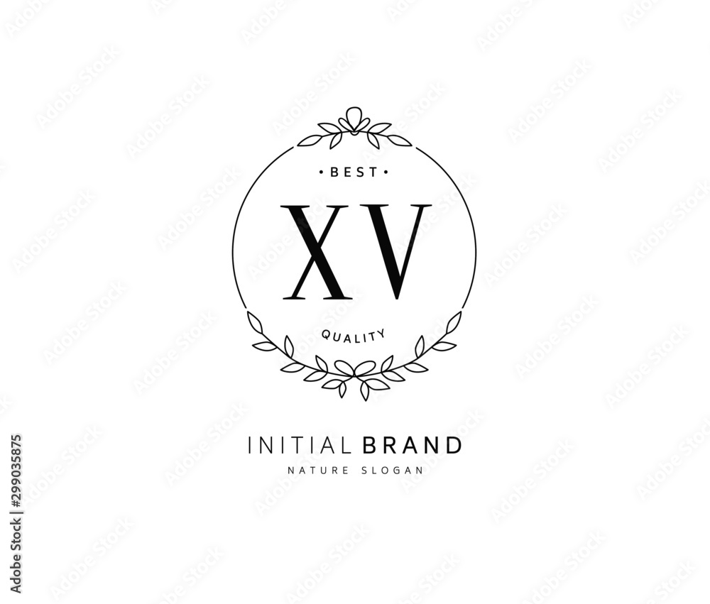 X V XV Beauty vector initial logo, handwriting logo of initial signature, wedding, fashion, jewerly, boutique, floral and botanical with creative template for any company or business.